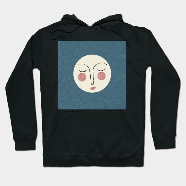 Blue moon face illustration Hoodie by Riadesignstore